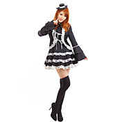 Langærmet Short Black Cotton Classic Lolita Dress