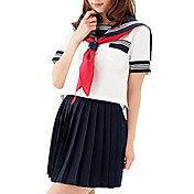 Cute Girl Ink Blue and White Polyester Sailor Suits (2 Pieces)