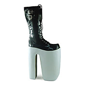 Handmade Black High Gloss PU Leather 31cm Platform White Sole Punk Lolita Boots