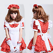 Cute Girl Red Polka Dots Polyester Maid Kostuum (2 stuks)