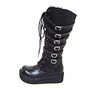 Handmade Black PU Leather 5cm Platform Casual Lolita Boots with Bow