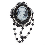 exquisita cosecha relievo cabeza retrato negro broche de perlas