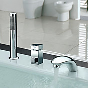 Contemporary Widespread Chrome Finish Two Handles Tub Faucet With Handshower