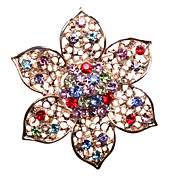 Hollow Six Petals Flower With Colorful Crystal Alloy Brooch