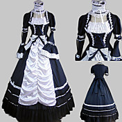 Long Sleeve Floor-length Ink Blue Satin Cotton Classic Lolita Dress