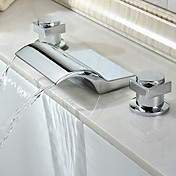 Contemporary Chrome Finish Waterfall Widespread Tub Faucet
