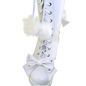 Fatto a mano in pelle PU Bianco tacco alto 7,5 centimetri Paese Lolita Stivali con Pom-pom