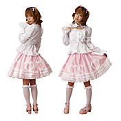 Long Sleeve Knee-length White and Pink Cotton Sweet Lolita Outfit with Collar