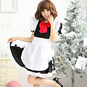 Hot Girl Black Polyester Maid Suit med Kniplinger og Bow (5 Pieces)
