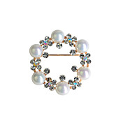 Round Pearl Ring Zircon Alloy Brooch