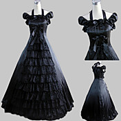 Kortærmet Gulv-længde Black Satin Classic Lolita Dress