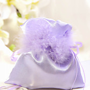 Beautiful Satin Favor Bag With Feather - Set of 6 (More Colors)