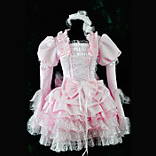 Camiseta de manga larga hasta la rodilla vestido de satén rosa Sweet Lolita