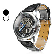 Men's Hollow Style PU Analog Mechanical Wrist Watch (Black)