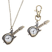 Unisex Guitar Style Alloy Analoog Quartz sleutelhanger ketting horloge (Brons)
