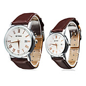 Par de Relojes Calendario Estilo PU Pareja de cuarzo analógico (Brown)