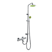 Thermostatic Wall Mount Contemporary Brass Shower Faucet with 8 Inch Shower Head and Hand Shower (Chrome Finish)