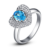Elegant 925 Sterling Silver Platinum Plated Heart Design Birthstone Ring(More Colors)