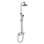 Contemporary Thermostatic Wall Mount Shower Faucet with 8 Inch Shower Head and Hand Shower (Chrome Finish)