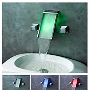 Contemporary Solid Brass Chrome Finish LED Waterfall Bathroom Sink Faucet