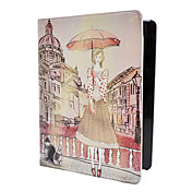 vrouw met paraplu patroon pu lederen tas met standaard voor de iPad 2/3/4