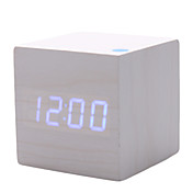 3 "White Wooden Design Light Blue Cubic escritorio despertador termómetro (USB/4xAAA)