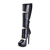 Leatherette Stiletto Heel Knee High Boots With Hollow-out / Zipper Party / Evening Shoes