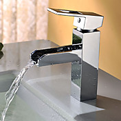 Moderne Solid Brass Einhand-Chrom-Finish Wasserfall Waschbecken Wasserhahn