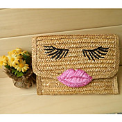 Women's Eyes Lip Woven Clutch Bag