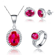 Stilig 925 sølv med Rhinestone / Cubic Zirconia kvinners smykker Set inkludert kjede, øredobber, Ring (Flere farger)