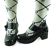Handmade Black PU Leather Wavy Edge 4.5cm High Heel Classic Lolita Shoes with Bow