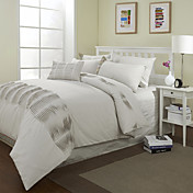 Beige Stripe coton plissé Double / Queen / King Housse de couette 3-Piece Set