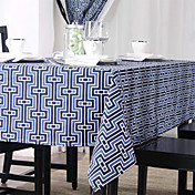Geometric Style Blue Cotton Table Cloth