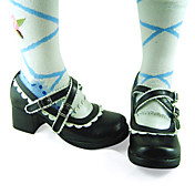 Handmade Classic Black PU Leather White Trim 4,5 cm High Heel Maid Cosplay Lolita Schuhe