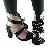 Handmade Pink and Black PU Leather 8.7cm High Heel Gothic Lolita Boots