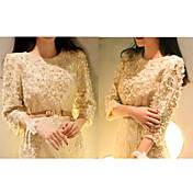 Women's Heavily Embroidery Lace Dress with Belt