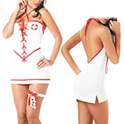 Sexy Red Ribbon White Spandex Nurse Uniform(2 Pieces)