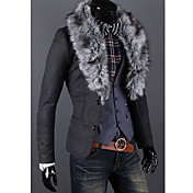 Herre Tweed Slim Blazer med aftagelig Faux Fur Collar