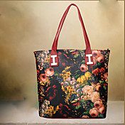 Women's Retro Style Flower Print PU Tote(32*30*15cm)