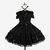 Graceful Short Sleeve Knee-length Black Cotton Princess Lolita Dress