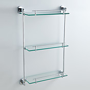 Contemporary Style Chrome Finish Wall Mounted Brass Three Layer Glass Bracket