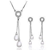 Elskelig Cuprum Med Cubic Zirconia / Pearl kvinner smykker Set inkludert kjede, øredobber