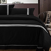 4pcs Leila Noir avec Blanc Coton Stripe Housse de Couette Set