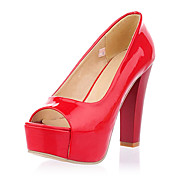 Unik Patent Leather Chunky Heel Pumps / Peep Toe Party / Evening Sko (Flere farger)