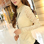 Vrouwen Puff Sleeve Lace Slim T-shirt