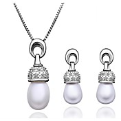 Nydelig Cuprum Med Cubic Zirconia / Pearl kvinner smykker Set inkludert kjede, øredobber