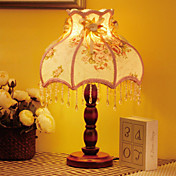 40W Luz rústica mesa tradicional con pantalla de tela y Candelabro de madera (E27 Base)