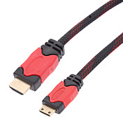 1.3v HDMI to MINI HDMI Cable with Ferrite Cores support 1080P for Smart Phone,Tablet,DELL LENOVO laptop (3M)