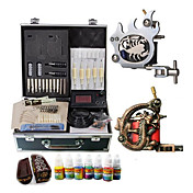 1 Acciaio e 1 intagliato kit pistola tatuaggio con Power LCD e Colori 70ml