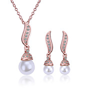 18K Plated With Pearl Women's Jewelry Set Including Necklace,Earrings